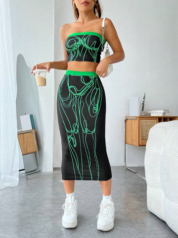 Figure Graphic Tube Top & Pencil Skirt