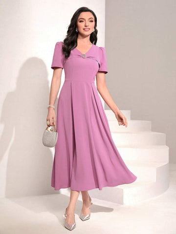 Solid Puff Sleeve A-line Dress