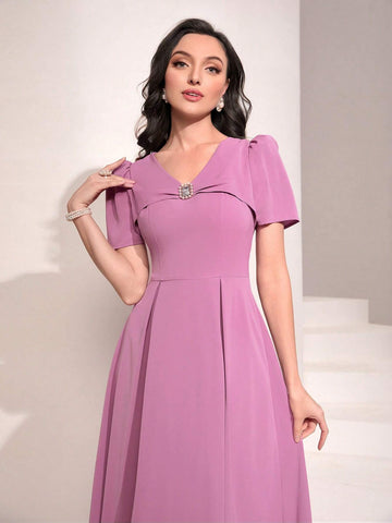 Solid Puff Sleeve A-line Dress