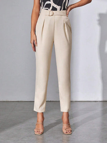 Tall Solid Fold Pleated Belted Pants