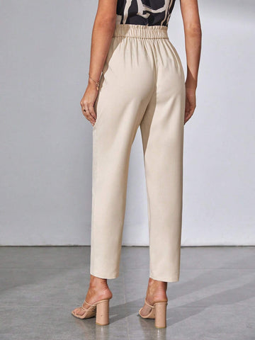 Tall Solid Fold Pleated Belted Pants