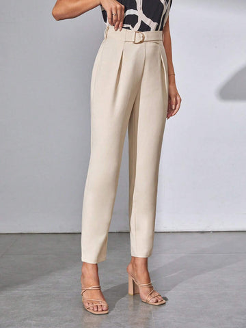 Tall Solid Fold Pleated Belted Pants