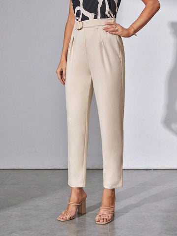Tall Solid Fold Pleated Belted Pants