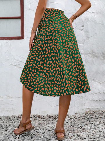 All Over Print Tie Side Wrap Skirt