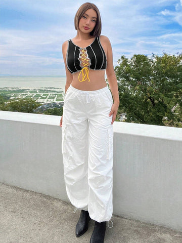 ICON Drawstring Waist Flap Pocket Cargo Pants