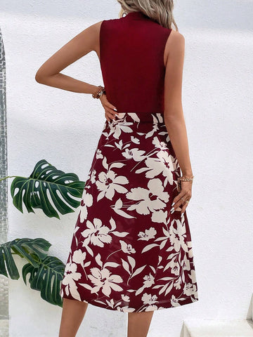 EMERY ROSE Mock Neck Tank Top & Floral Print Skirt