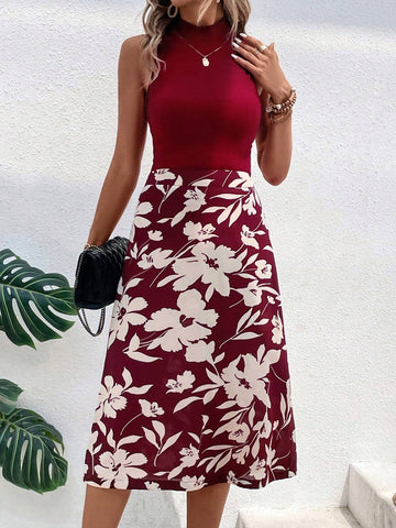 EMERY ROSE Mock Neck Tank Top & Floral Print Skirt