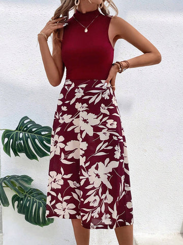 EMERY ROSE Mock Neck Tank Top & Floral Print Skirt