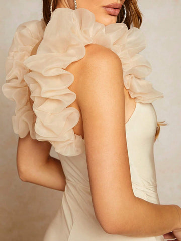 Solid Ruffle Trim Wide Leg Jumpsuit