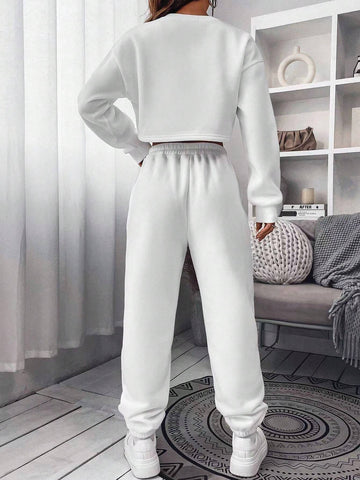 Letter Graphic Drop Shoulder Sweatshirt & Sweatpants