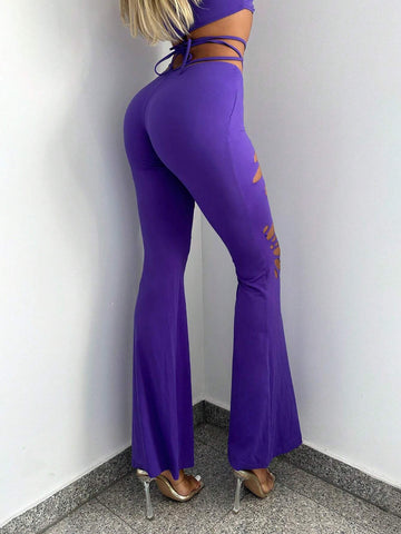 ICON Cut Out Criss Cross Tie Back Ruched Flare Leg Pants