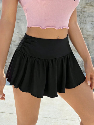 EZwear Tummy Control Ruffle Hem Skirt