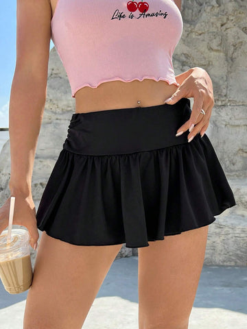 EZwear Tummy Control Ruffle Hem Skirt