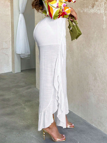 SXY Ruffle Trim Split Thigh Pants