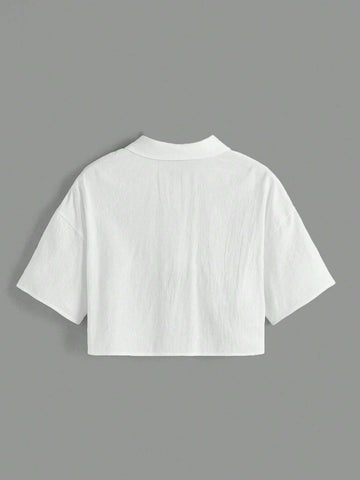 Drop Shoulder Patch Pocket Crop Shirt