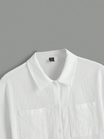 Drop Shoulder Patch Pocket Crop Shirt