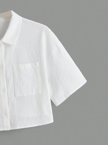Drop Shoulder Patch Pocket Crop Shirt