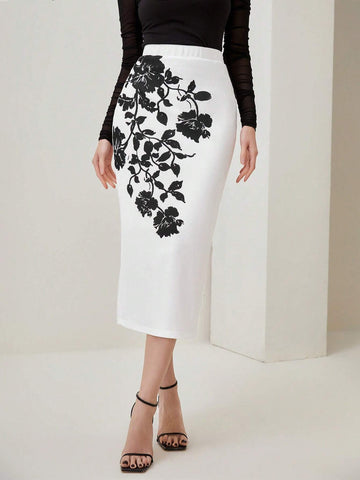 Modely Floral Print Split Back Pencil Skirt