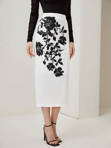 Modely Floral Print Split Back Pencil Skirt