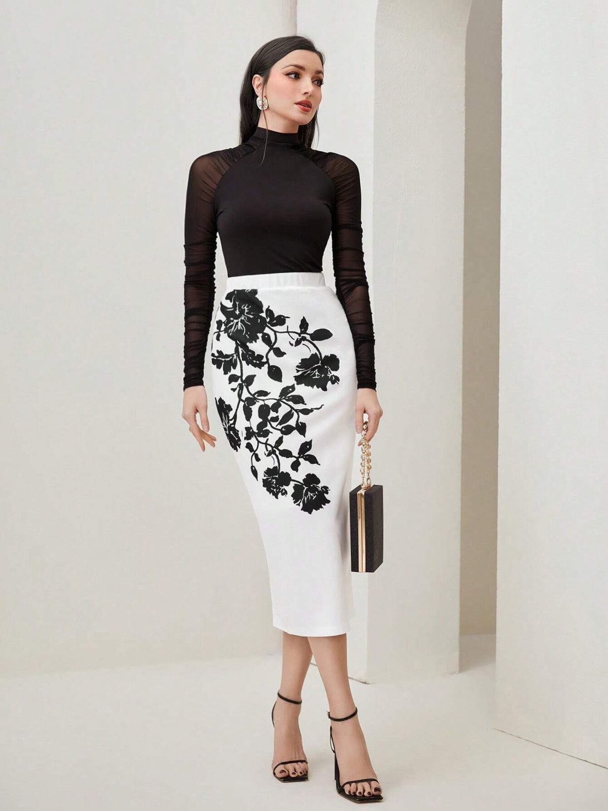 Modely Floral Print Split Back Pencil Skirt