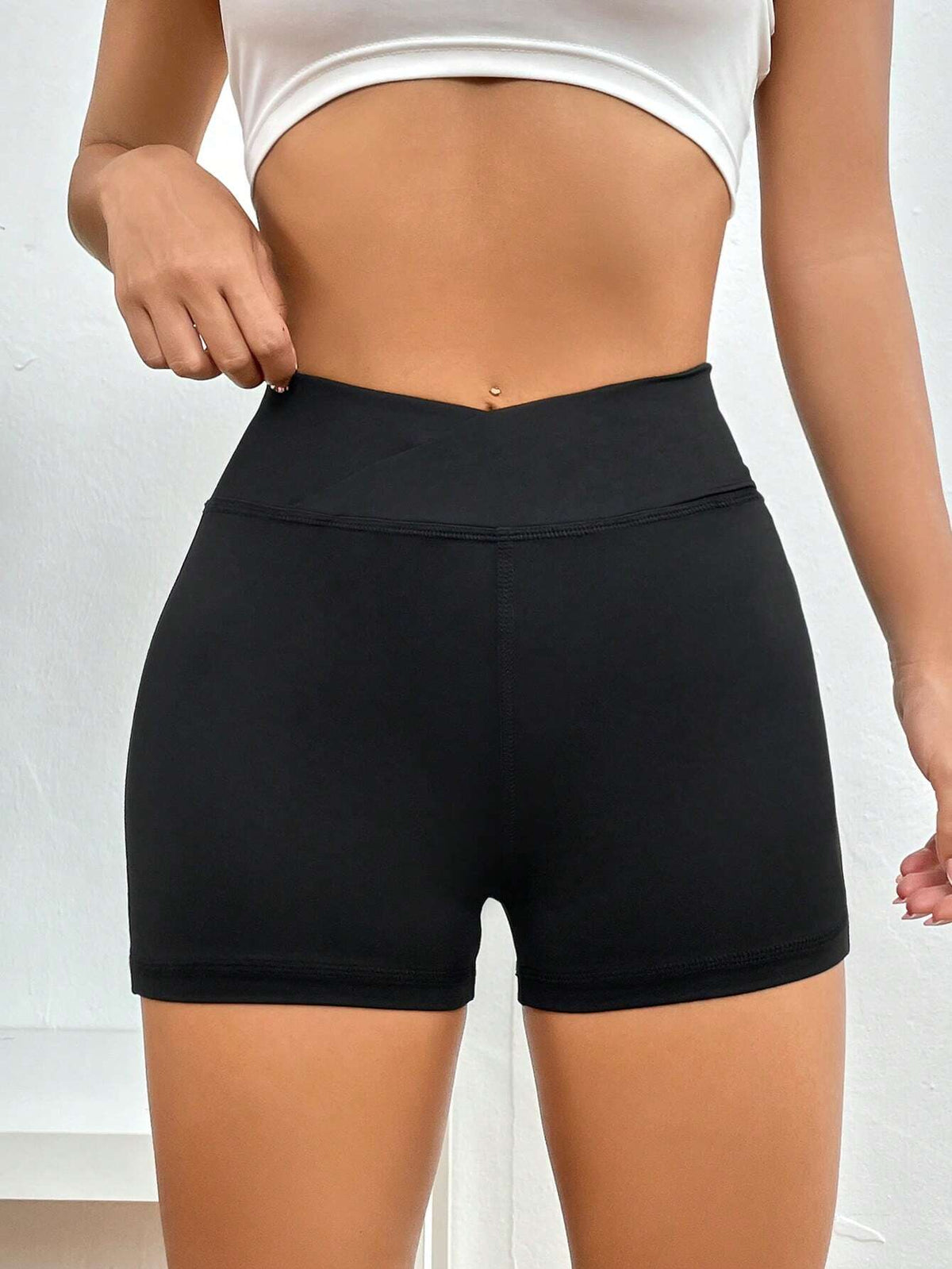 EZwear Solid Wideband Waist Biker Shorts