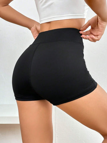 EZwear Solid Wideband Waist Biker Shorts