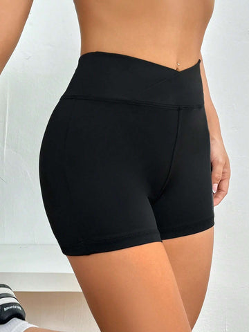 EZwear Solid Wideband Waist Biker Shorts