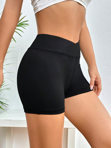 EZwear Solid Wideband Waist Biker Shorts