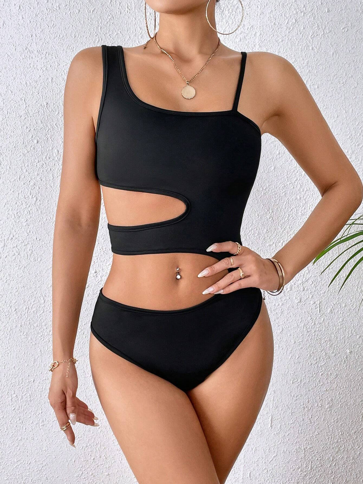 Cut Out Asymmetrical Neck Bodysuit