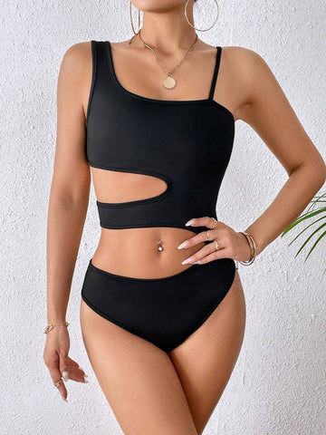 Cut Out Asymmetrical Neck Bodysuit