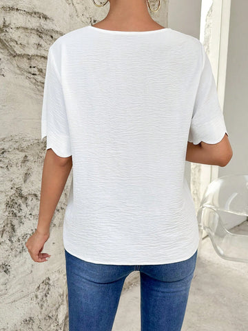 Scallop Trim Button Front Blouse