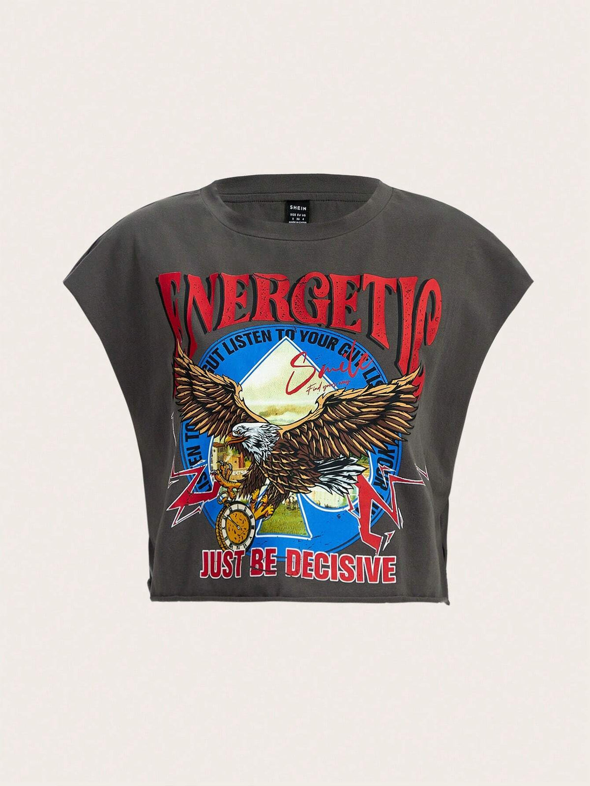 Eagle & Slogan Graphic Batwing Sleeve Tee