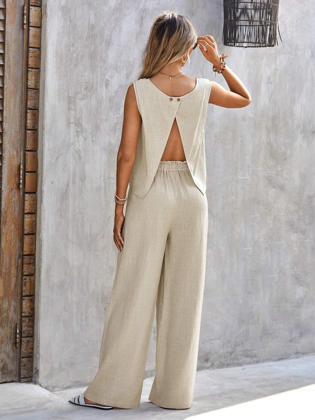 EMERY ROSE Solid Tank Top & Wide Leg Pants