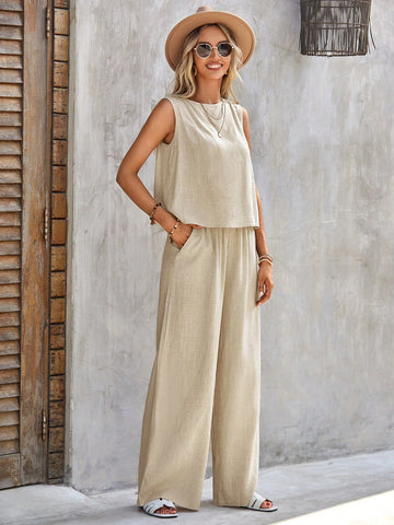 EMERY ROSE Solid Tank Top & Wide Leg Pants