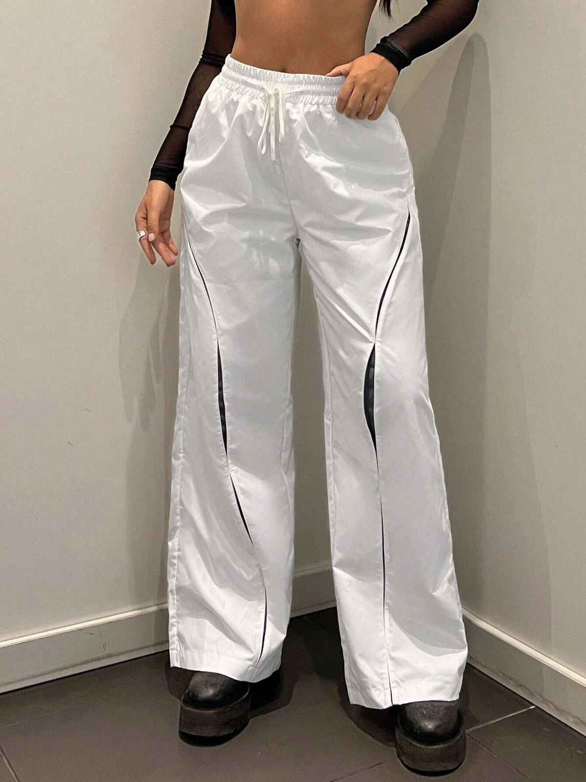 ICON Drawstring Waist Split Thigh Wide Leg Pants