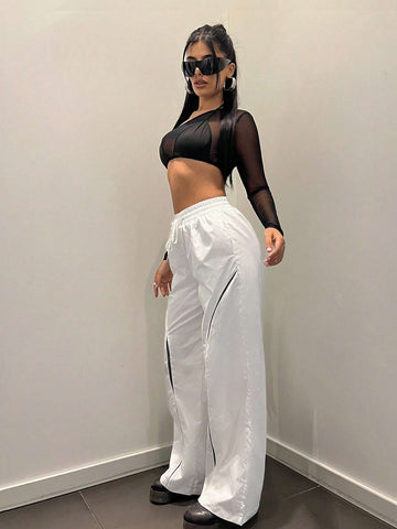 ICON Drawstring Waist Split Thigh Wide Leg Pants