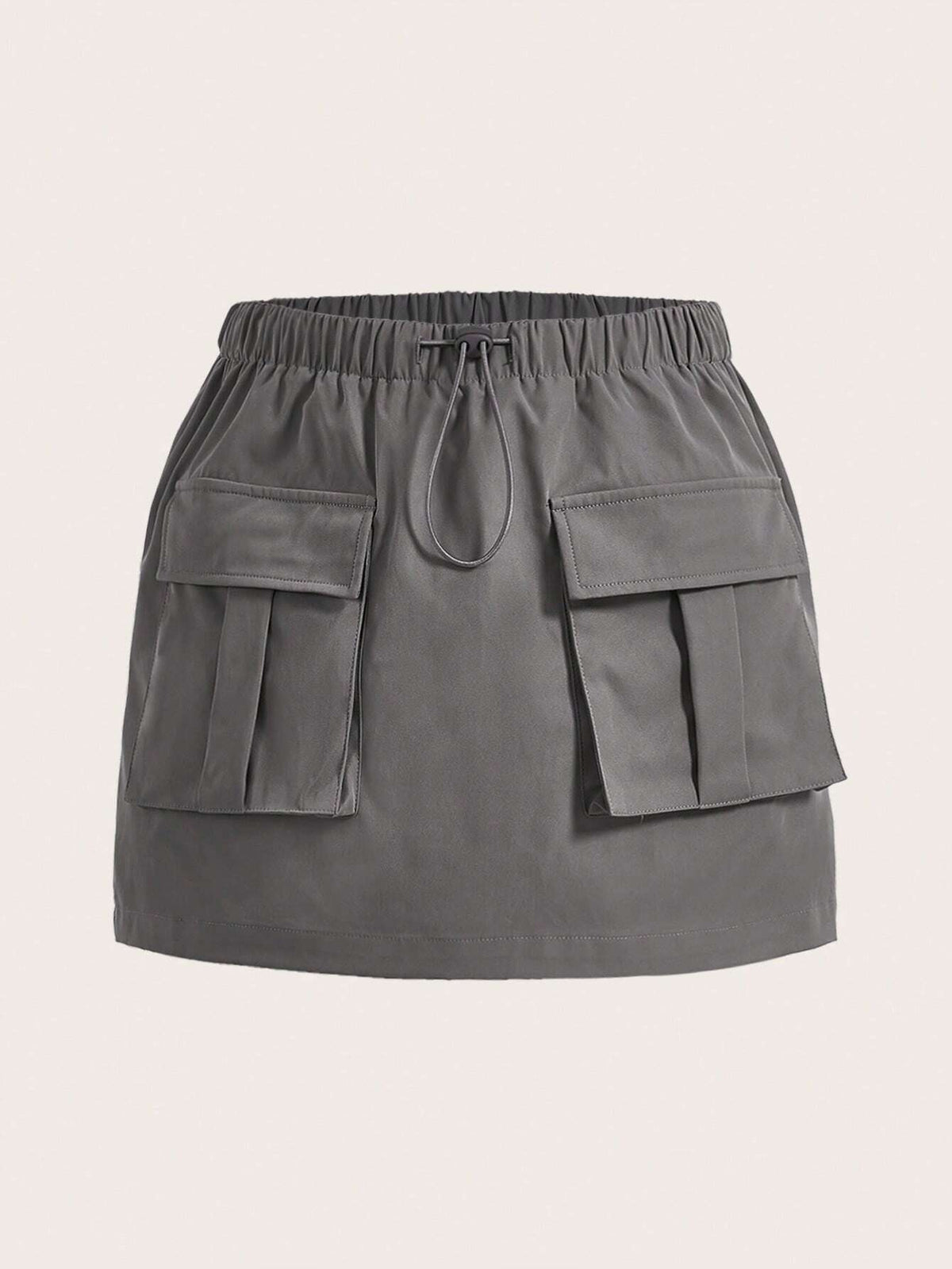 Flap Pocket Drawstring Waist Cargo Skirt