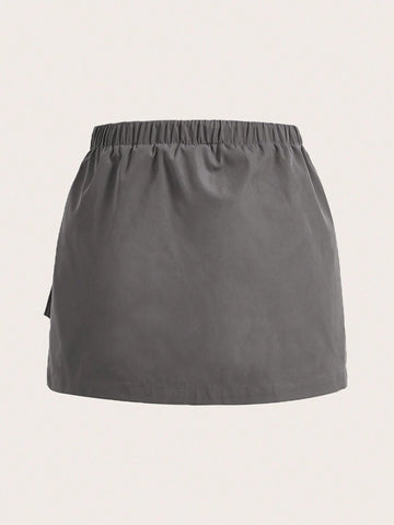 Flap Pocket Drawstring Waist Cargo Skirt