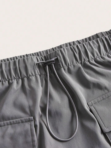 Flap Pocket Drawstring Waist Cargo Skirt