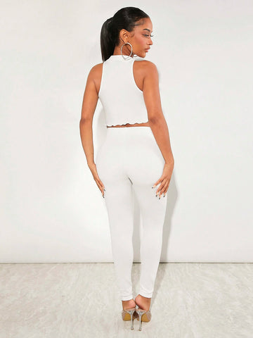 Solid Asymmetrical Hem Halter Top & Leggings