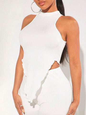 Solid Asymmetrical Hem Halter Top & Leggings