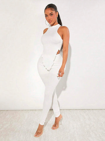 Solid Asymmetrical Hem Halter Top & Leggings