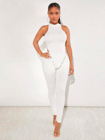 Solid Asymmetrical Hem Halter Top & Leggings