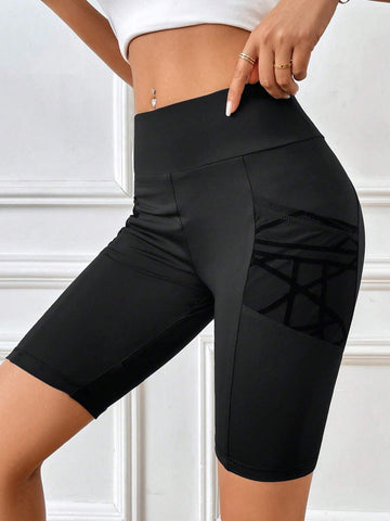 Unity Wideband Waist Contrast Mesh Biker Shorts With Phone Pocket