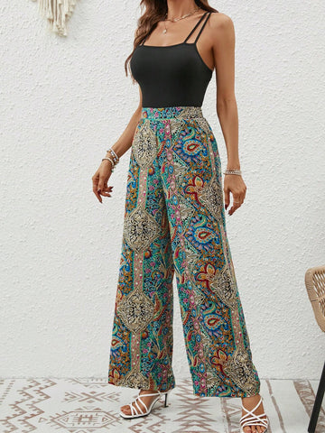 EMERY ROSE Solid Cami Top & Paisley Print Wide Leg Pants
