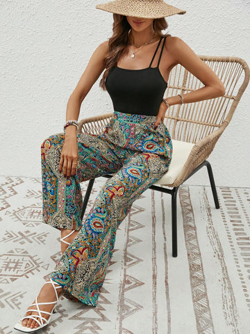 EMERY ROSE Solid Cami Top & Paisley Print Wide Leg Pants