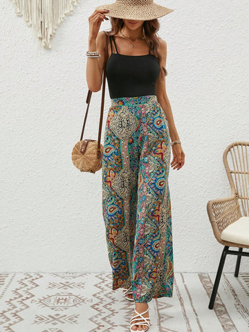EMERY ROSE Solid Cami Top & Paisley Print Wide Leg Pants