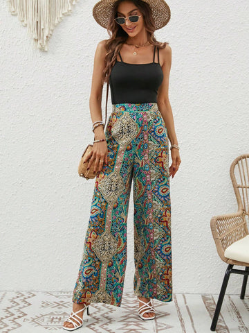 EMERY ROSE Solid Cami Top & Paisley Print Wide Leg Pants