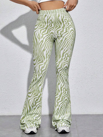EZwear Zebra Striped Flare Leg Pants