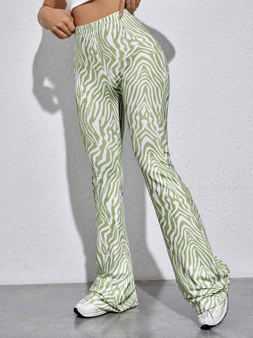 EZwear Zebra Striped Flare Leg Pants